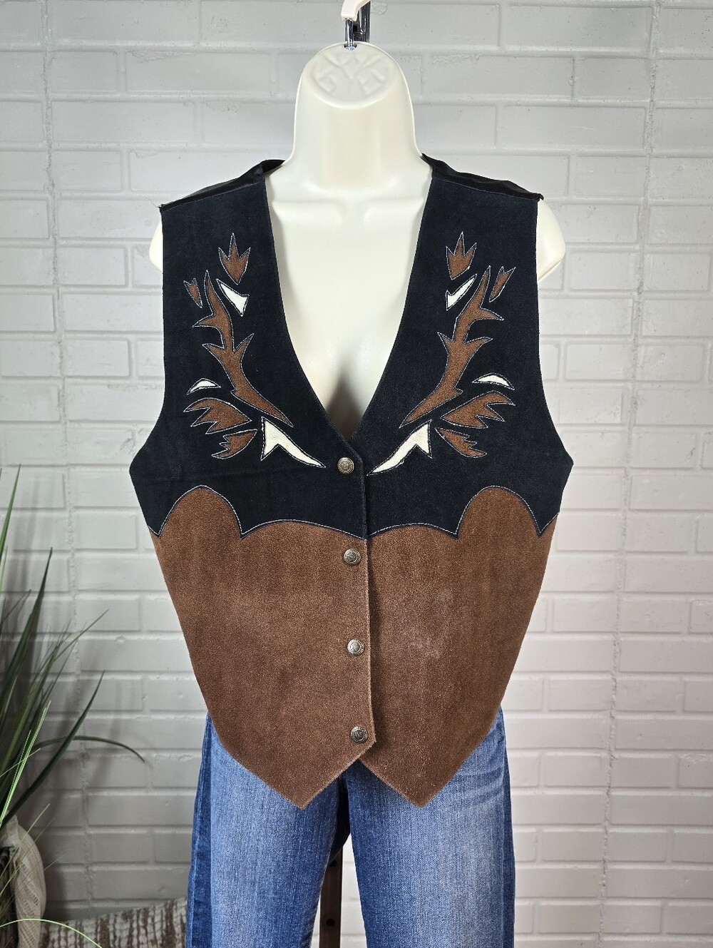 Vintage DD Designs Leather Suede Western Black and Brown Vest Size Medium (Mens)